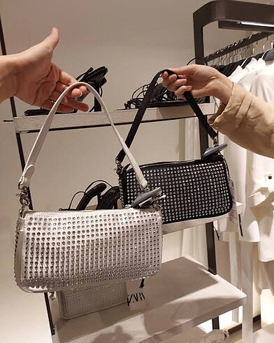 zara parlak taşlı çanta