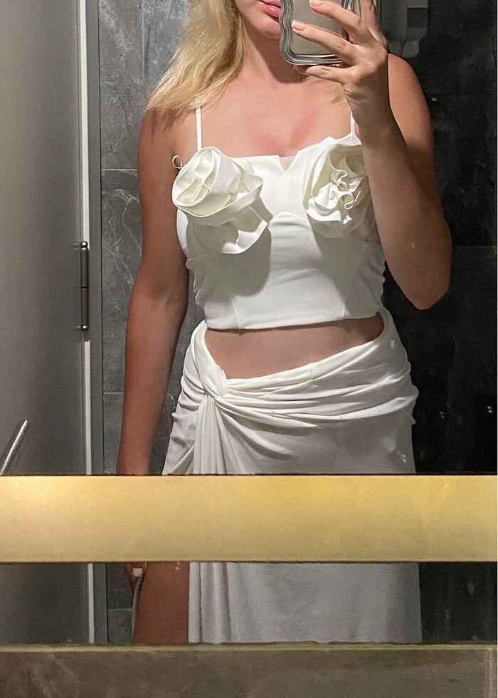 beli dügümlü beyaz pareo etek - Görsel 2