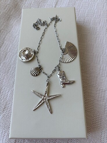 silver charm kolye çelik