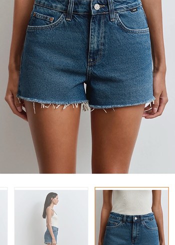Kadın Lacivert Loose Fit Mini Denim Şort