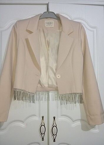 Blazer Ceket Crop Taşlı