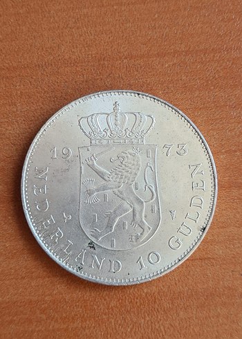 1973 Basımı Gümüş Hollanda 10 Gulden