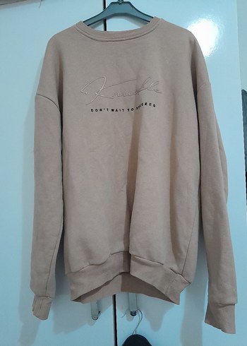 Bej Kadın Süet Sweatshirt Uzun Kollu