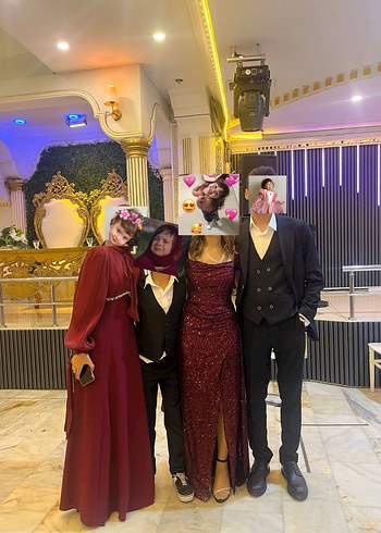 Bordo V Yaka Strappy Gece Elbisesi - Görsel 3