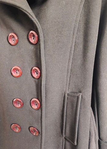 Koyu kahverengi düğmeli kaşe kaban - Görsel 5