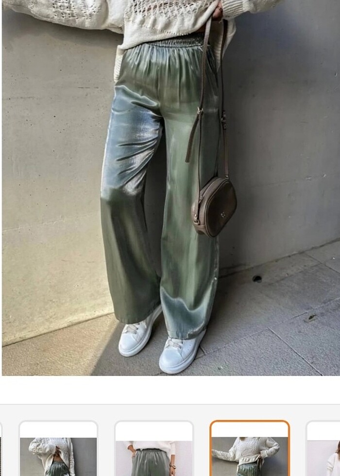 Çağla yeşili parlak pantolon - Görsel 2