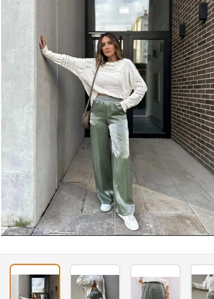 Çağla yeşili parlak pantolon - Görsel 3