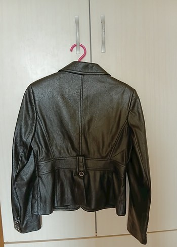 Kemerli Siyah Deri Kadın blazer Ceket - Görsel 4