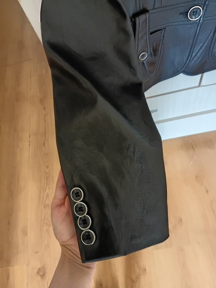 Kemerli Siyah Deri Kadın blazer Ceket - Görsel 3