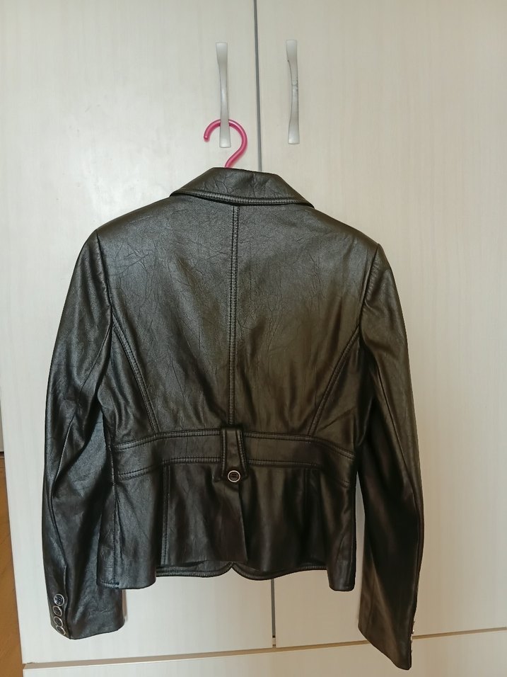 Kemerli Siyah Deri Kadın blazer Ceket - Görsel 4