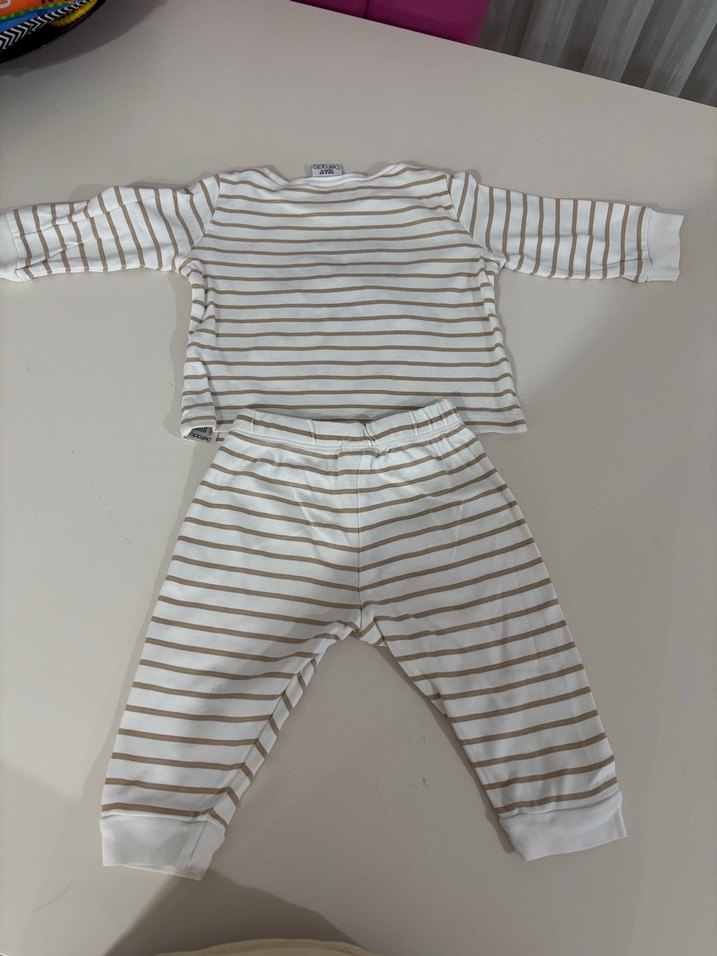 3/6 ay Mavi Çizgili Uzun Kollu Bebek Takımı - Görsel 2