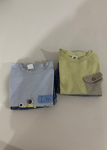 12/18 aySarı Gri Kısa Kollu Bebek Erkek Kot Takım - Görsel 3