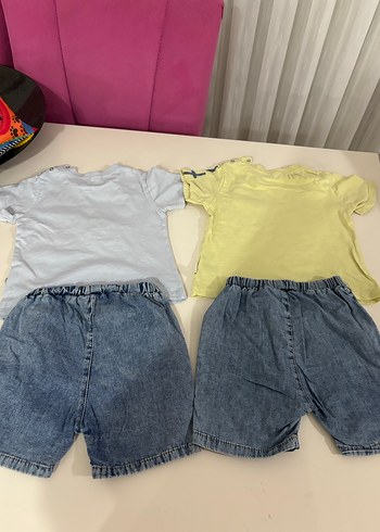 12/18 aySarı Gri Kısa Kollu Bebek Erkek Kot Takım - Görsel 2