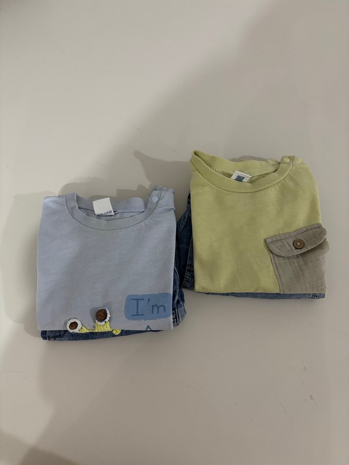 12/18 aySarı Gri Kısa Kollu Bebek Erkek Kot Takım - Görsel 3