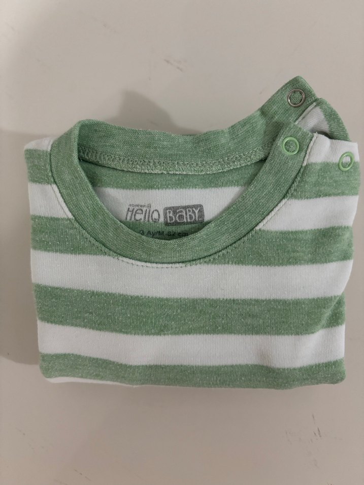 3 ay Uzun Kollu Çizgili Bebek Takımı Yeşil - Görsel 3