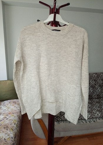 Gri Kadın Yün Örgü Sweatshirt