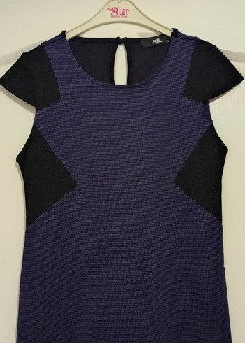 Siyah-Mavi Kemerli Midi Kadın Elbise - Görsel 3