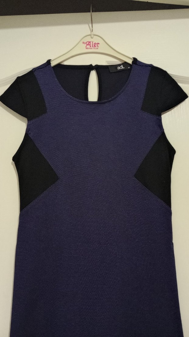 Siyah-Mavi Kemerli Midi Kadın Elbise - Görsel 3