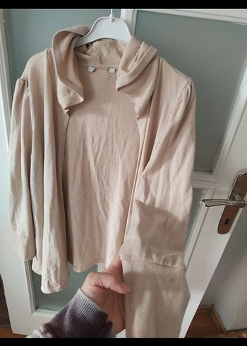 Bej Kadın Midi Hırka Yüksek Yakalı - Görsel 2