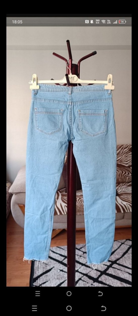 Kadın Mavi Bol Kesim Midi Kot Pantolon - Görsel 4