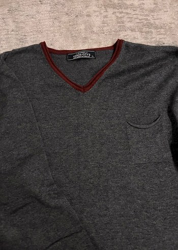 Gri V Yaka Erkek Triko Kazak - Görsel 5