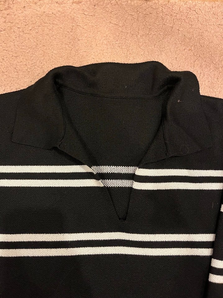 Siyah Beyaz Çizgili Örgü Kadın Kazak - Görsel 2