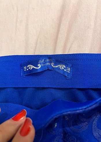 Mavi İşleme Detaylı Mini Etek - Görsel 3