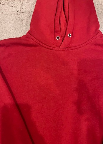 Kadın Kırmızı Kapüşonlu Basic Sweatshirt - Görsel 2