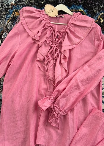 Diğer Pembe Bohem Uzun Kollu Salaş Kimono Takımı