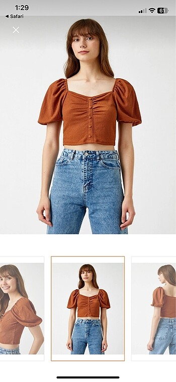 BALON KOL KAHVERENGİ BLUZ CROP