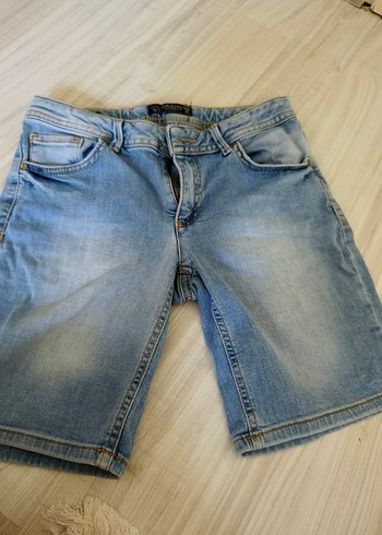 Gri Mavi Bol Kesim Mini Denim Şort