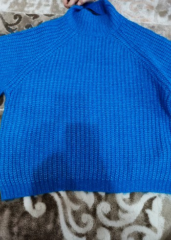 Mavi Kadın Boğazlı Örgü Kazak - Görsel 2