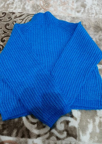 Mavi Kadın Boğazlı Örgü Kazak - Görsel 5