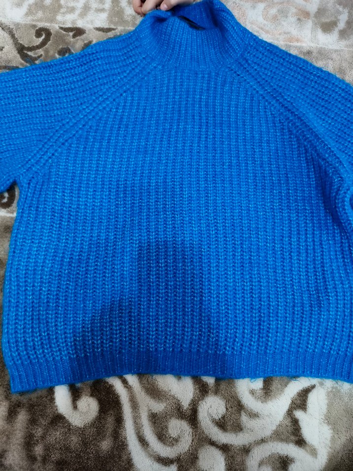 Mavi Kadın Boğazlı Örgü Kazak - Görsel 2