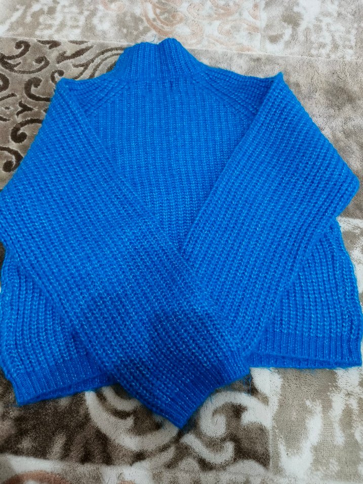 Mavi Kadın Boğazlı Örgü Kazak - Görsel 5