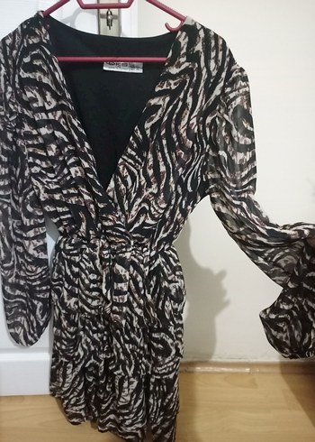 40 Beden siyah Renk Zebra Desenli elbise