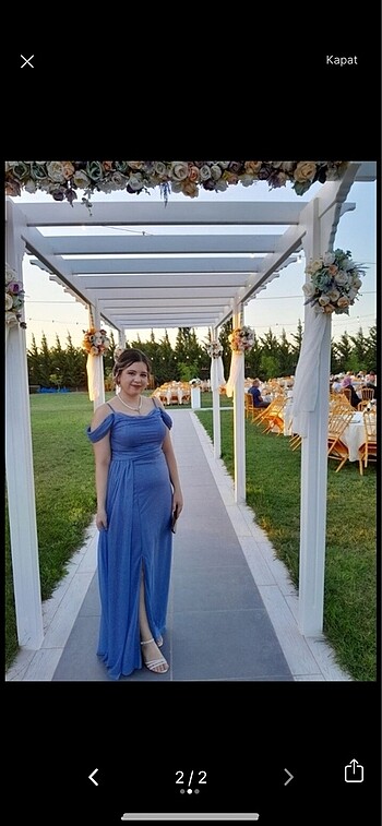 Diğer İndigo mavi simli uzun elbise