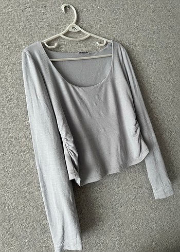 l Beden gri Renk GRİ CROP BLUZ