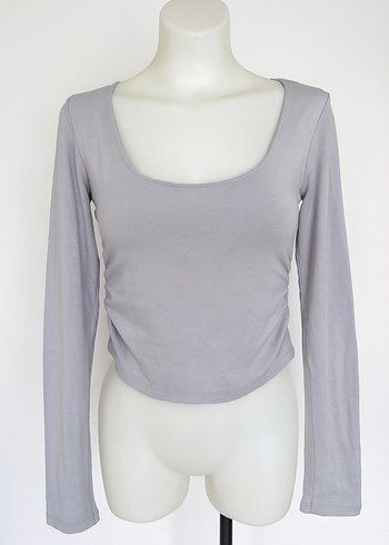 GRİ CROP BLUZ