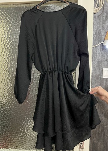 m Beden siyah Renk Kemerli Siyah Mini Kadın Elbise