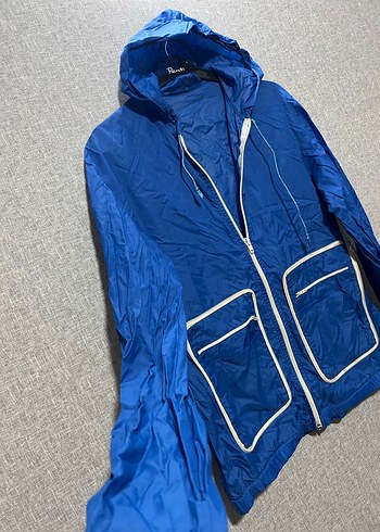 Kapüşonlu mavi yağmurluk - Görsel 5