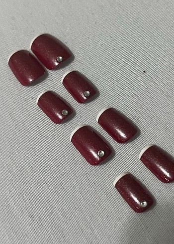 Bordo Taşlı Takma Tırnak (8 Adet) - Görsel 3