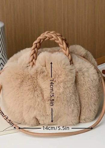Diğer Kahverengi Peluş Mini El ve Omuz Çantası