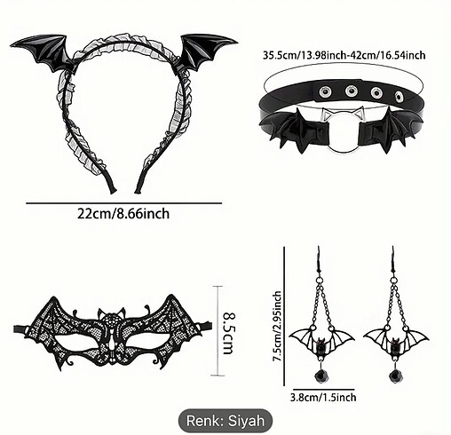 diğer Beden siyah Renk Yarasa aksesuar kostüm seti
