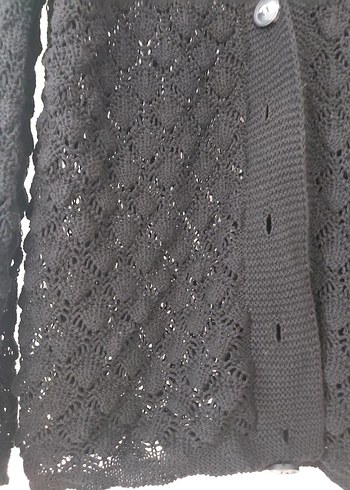 Siyah Örgü Uzun Kollu Kadın Hırka - Görsel 5