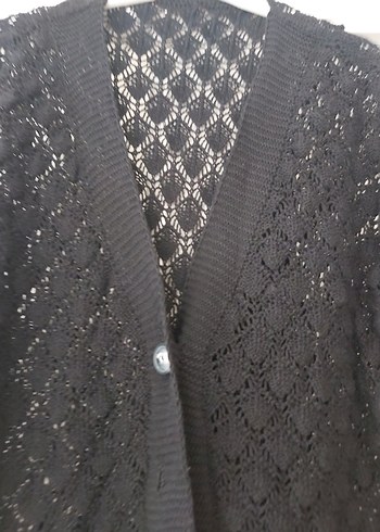 Siyah Örgü Uzun Kollu Kadın Hırka - Görsel 3