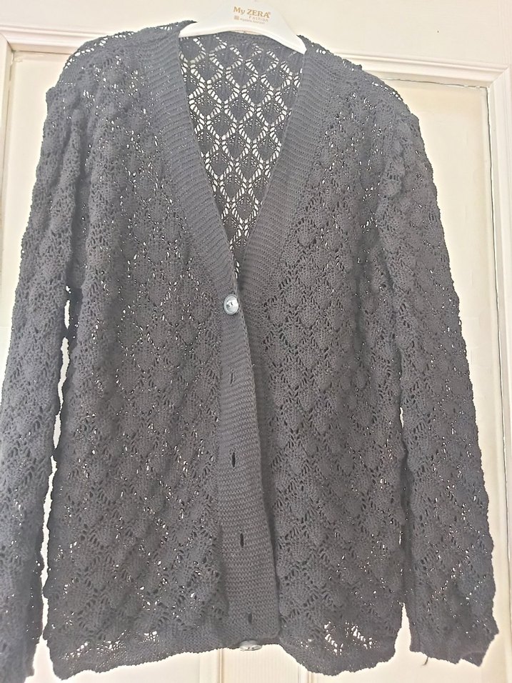 Siyah Örgü Uzun Kollu Kadın Hırka - Görsel 4