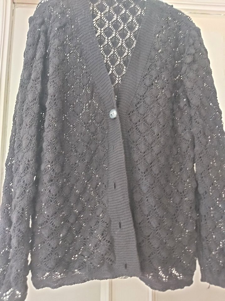 Siyah Örgü Uzun Kollu Kadın Hırka - Görsel 2