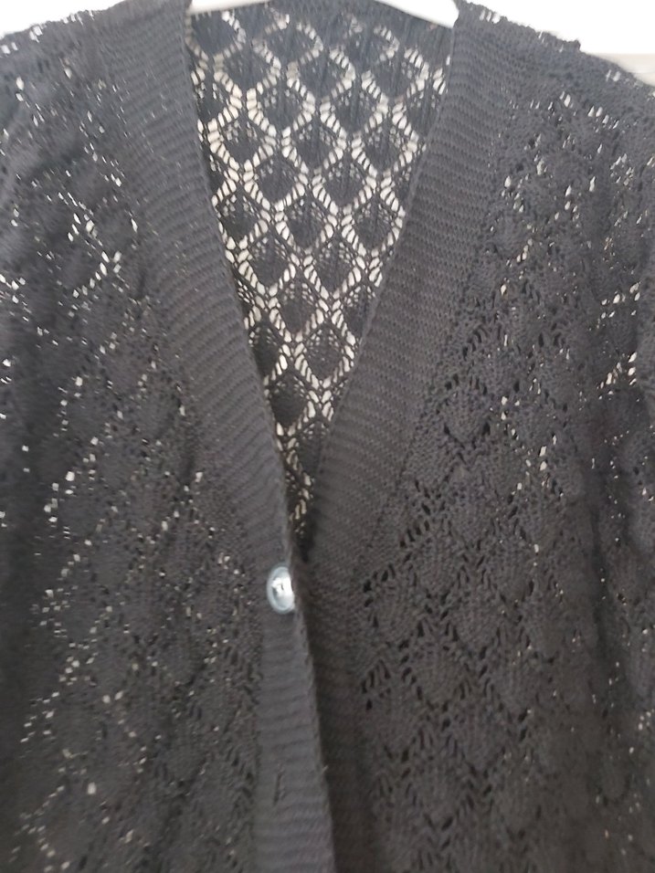 Siyah Örgü Uzun Kollu Kadın Hırka - Görsel 3