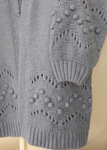 Gri Uzun Örgü Kadın Hırka - Görsel 2